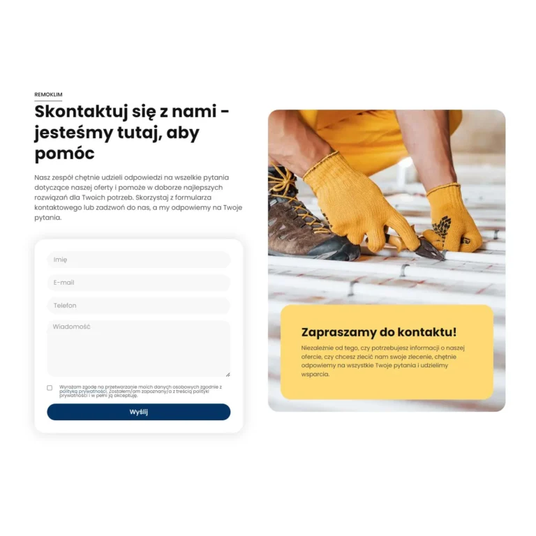 Zrzut ekranu strony HYDROKLIMA - formularz kontaktowy z zaproszeniem do kontaktu