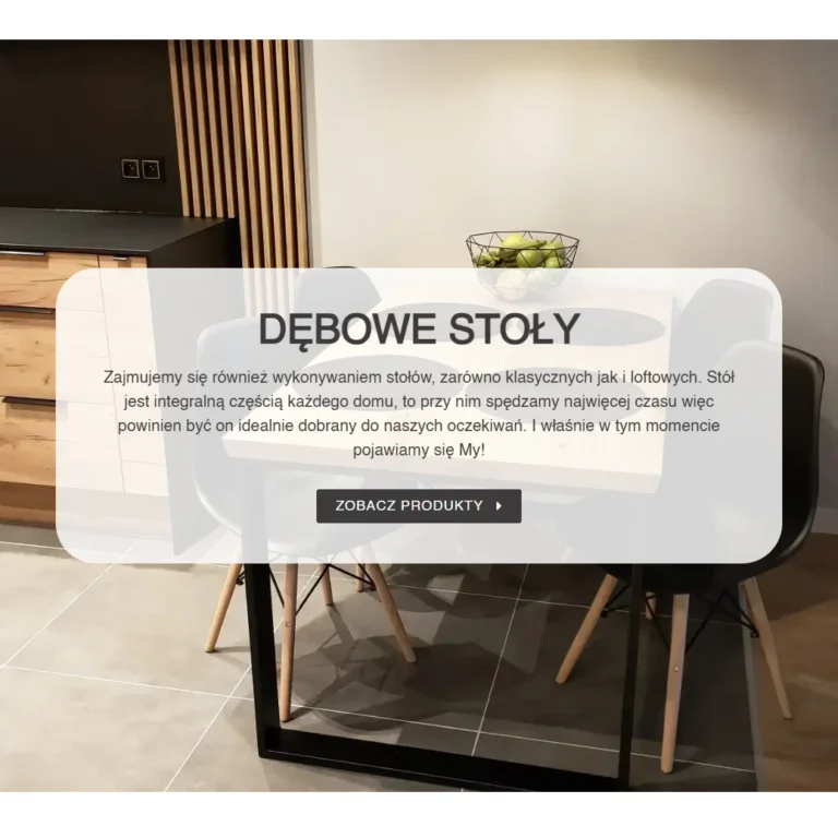Zrzut ekranu strony ChceszToMasz - sekcja dębowych stołów na wymiar