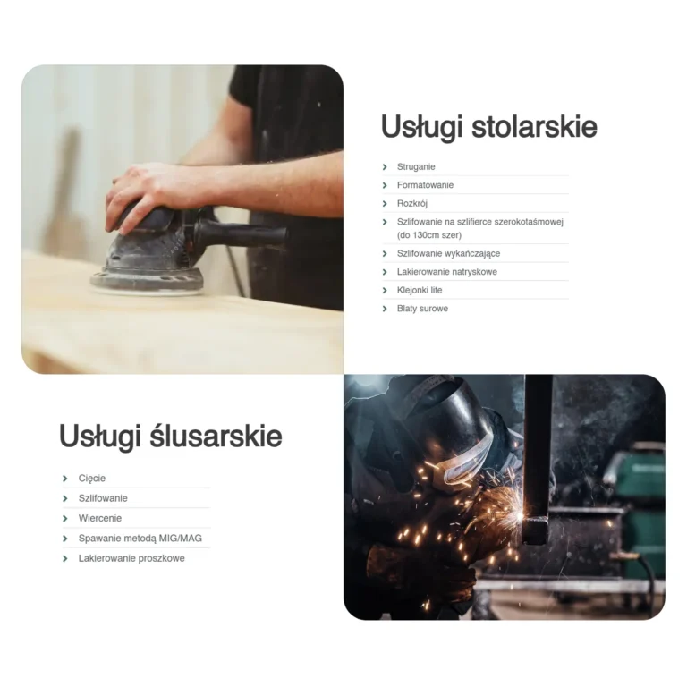 Zrzut ekranu strony ChceszToMasz - lista usług stolarskich i ślusarskich
