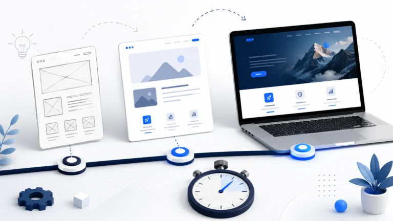Etapy tworzenia strony internetowej od szkicu i projektu do gotowej realizacji - metafora czasu potrzebnego na wdrożenie